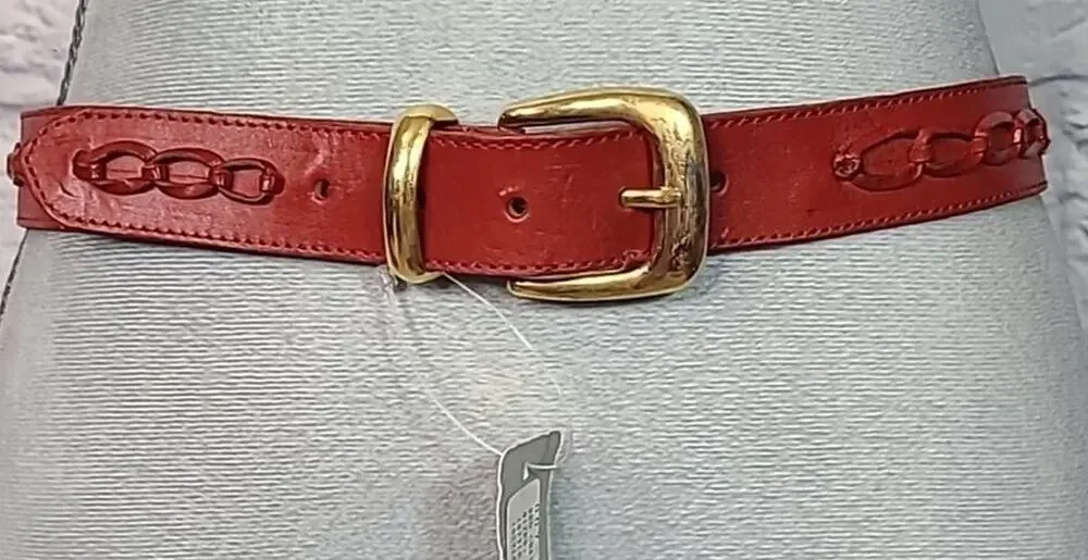 Vintage 80's deadstock red leather chain belt